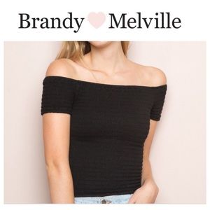 Brandy Melville Charlene Smocked Top Black EUC